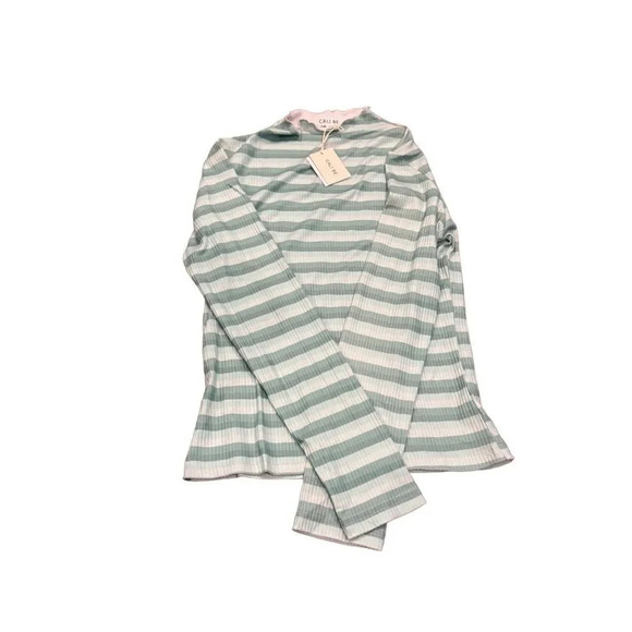 NWT Cali Be Thermal Rib Shirt Long Sleeve Blue stripes Lettuce Neck L - Picture 3 of 6